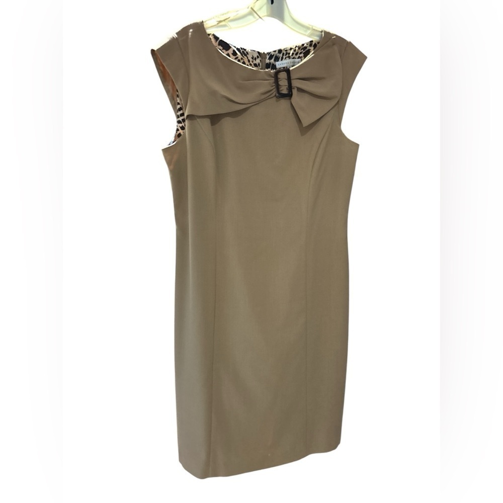 Sandra Darren Tan Midi Dress with Bow Accent - Picture 2 of 5